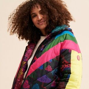Farm Rio Neon Mushrooms Reversible Puffer - Mushroom and Leopard Prints - Size S